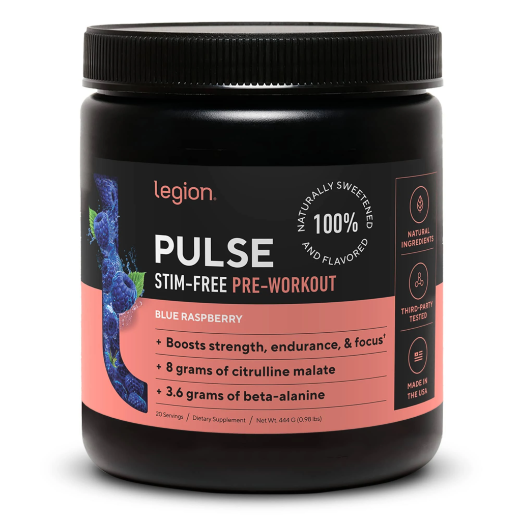 Best pre workout without caffeine Canada Legion Pulse stim-free container